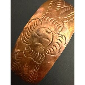 Vintage Cuff Bracelet Copper Etched Wide Band Boho Southwest